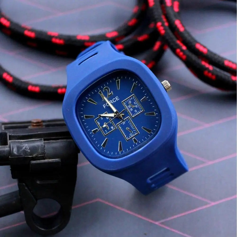Men Black Silicone Analogue Watch with Gold Accents