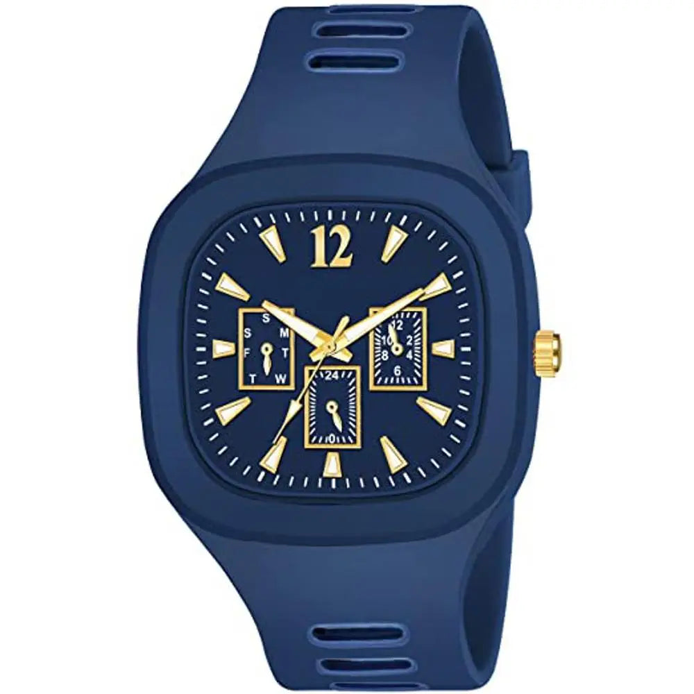 Men Black Silicone Analogue Watch with Gold Accents